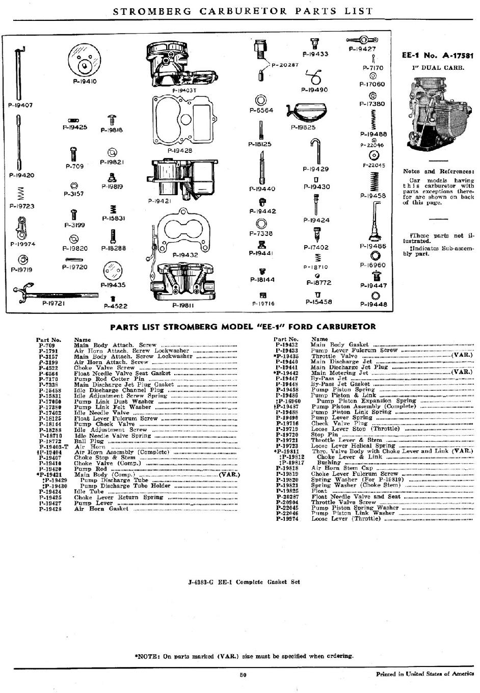 B.B. - Stromberg 97 Carburetor Specifications - The Flat-Spot