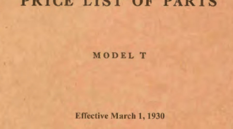 PM – 1930 FORD Model T Price List