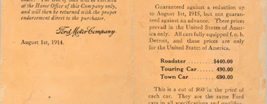 1914 FORD PRICE LIST