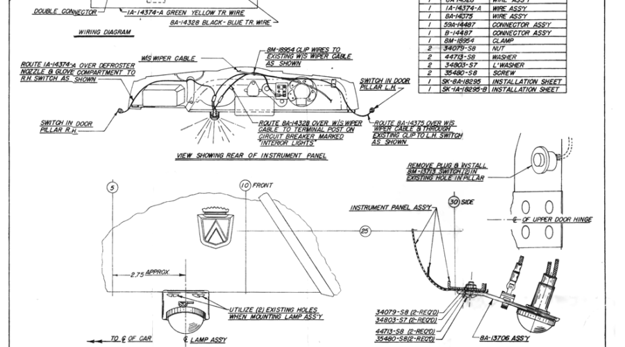 1A-18295-B NOS Ford Map Light Instructions