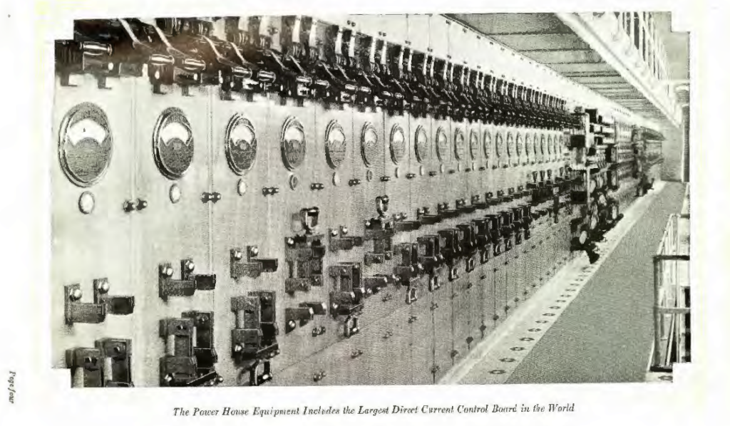 The new power house equipment includes the largest direct current control board in the world.